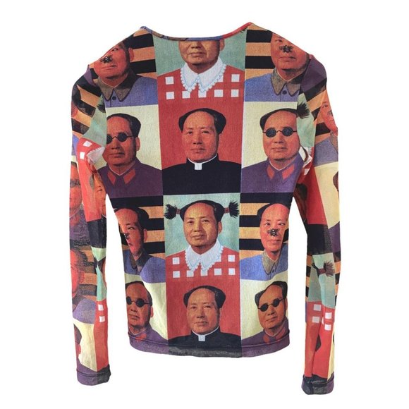 vivienne tam spring 1995 mao collection print mesh long sleeve top size S - Picture 2 of 3